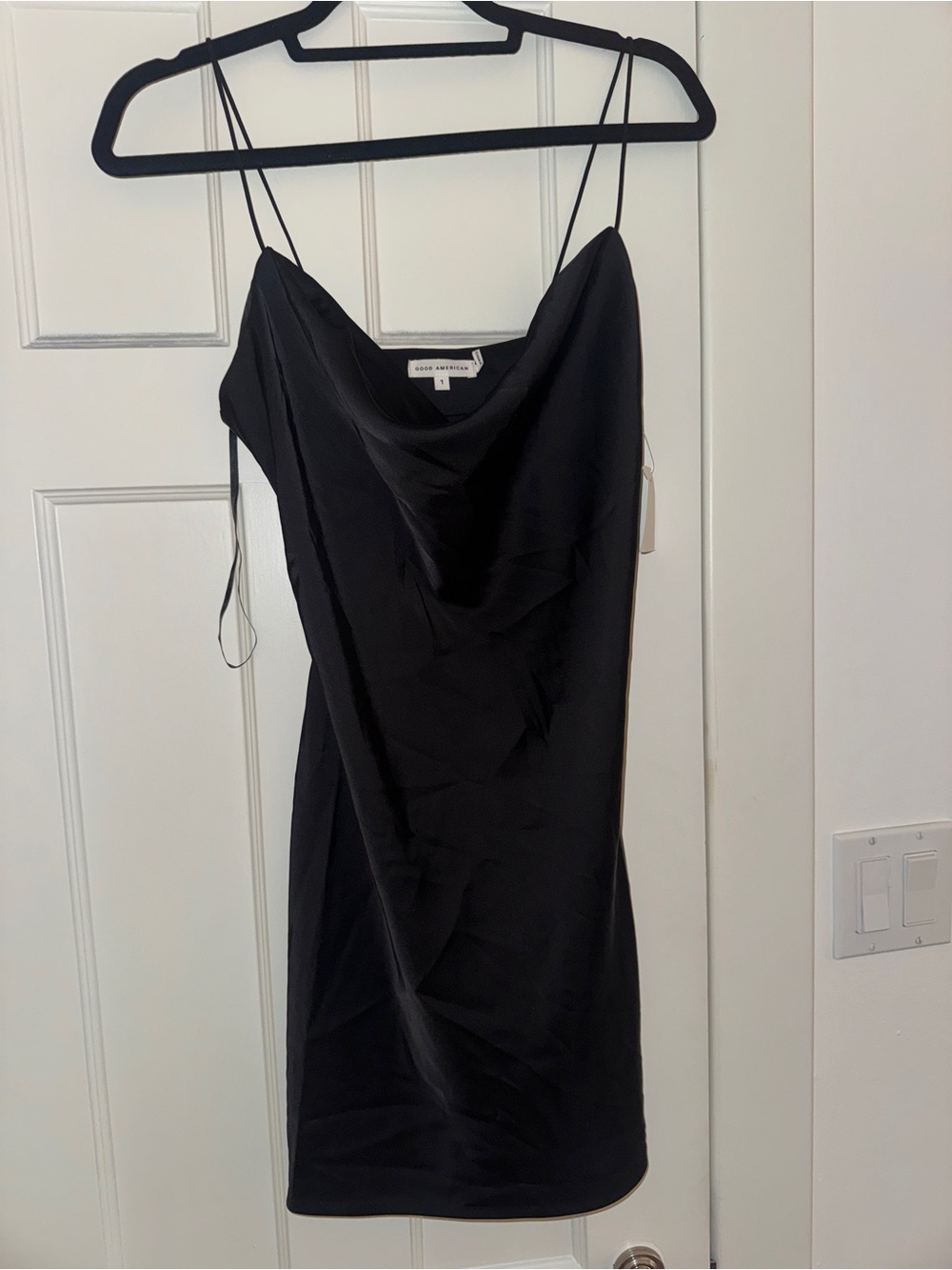 GOOD AMERICAN satin Black Cowl Neck Slip Dress